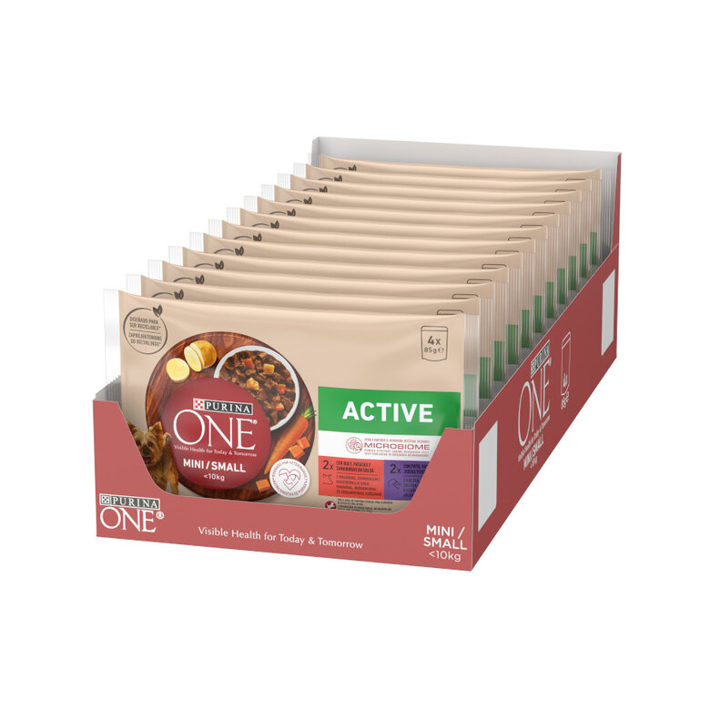 4 saquetas x 85 g One Mini Small Active Multipack Carne de Vaca e Pato com molho para cães ,  Imagem número 6 4 saquetas x 85 g One Mini Small Active Multipack Carne de Vaca e Pato com molho para cães , , large Imagem número 6